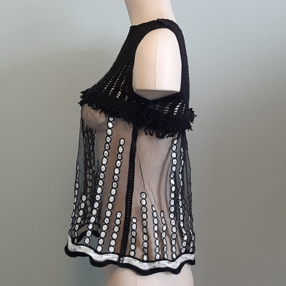 🅱️🅾️G🅾️ Sheer sequins crochet black top - Picture 4 of 7